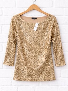 J.Crew Gold Sequin Drapey Boatneck Top